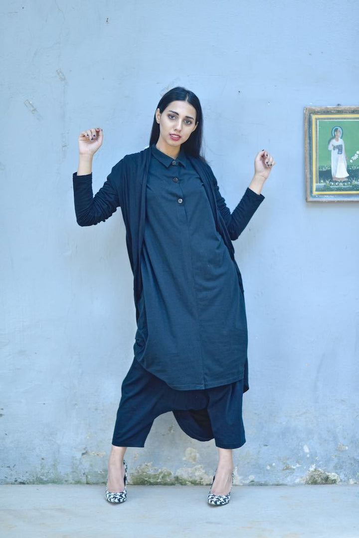 Tyra, Oversized Flared & Loose Fit, Crotch Pants, Tunic and a Shrug - kinchecom