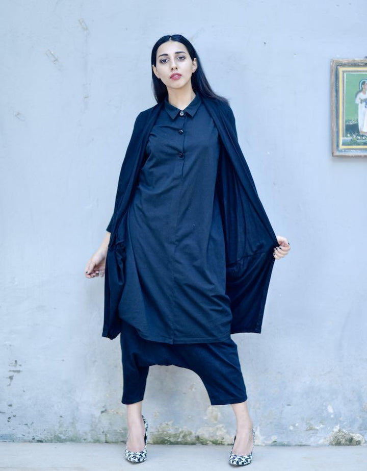 Tyra, Oversized Flared & Loose Fit, Crotch Pants, Tunic and a Shrug - kinchecom