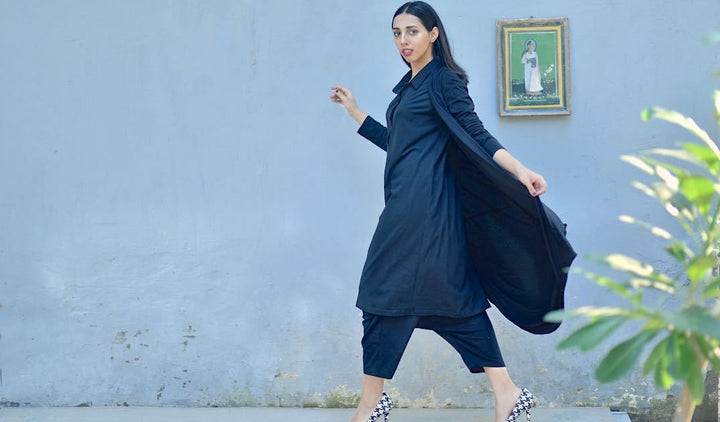 Tyra, Oversized Flared & Loose Fit, Crotch Pants, Tunic and a Shrug - kinchecom