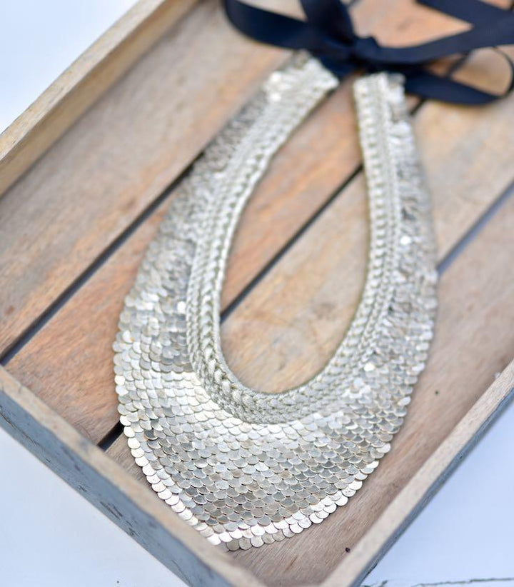 York, Handmade Pure Silver Brass and Zari Necklace - kinchecom
