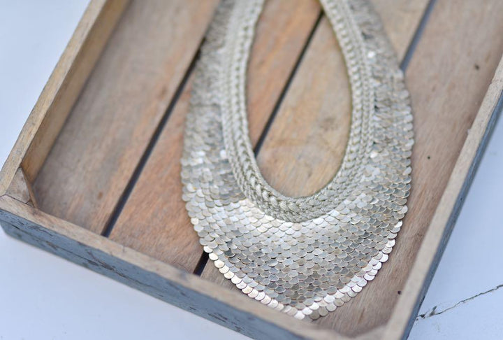 York, Handmade Pure Silver Brass and Zari Necklace - kinchecom