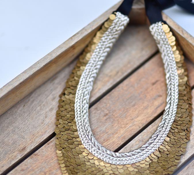 Porto, Handmade Pure Brass and Zari Necklace - kinchecom