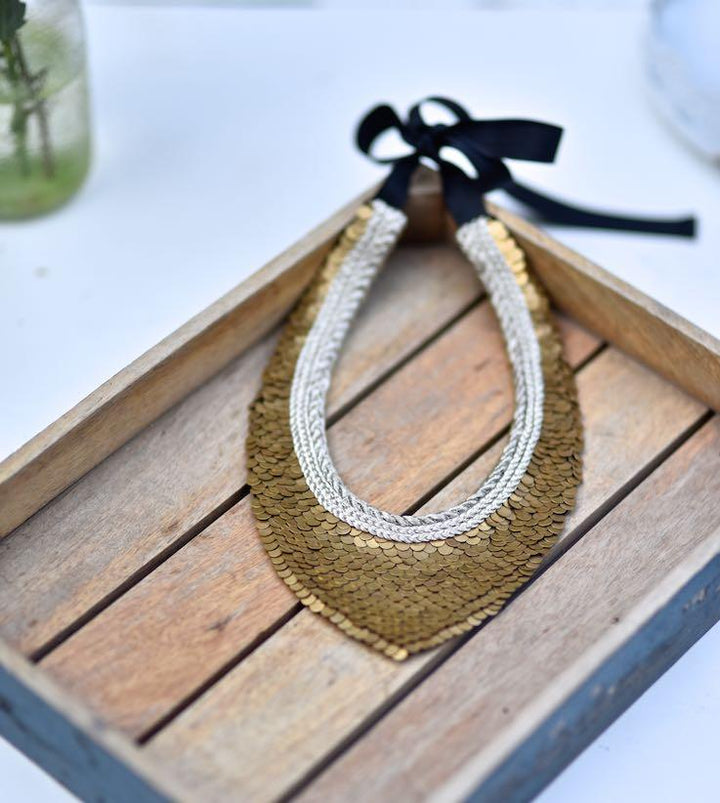 Porto, Handmade Pure Brass and Zari Necklace - kinchecom
