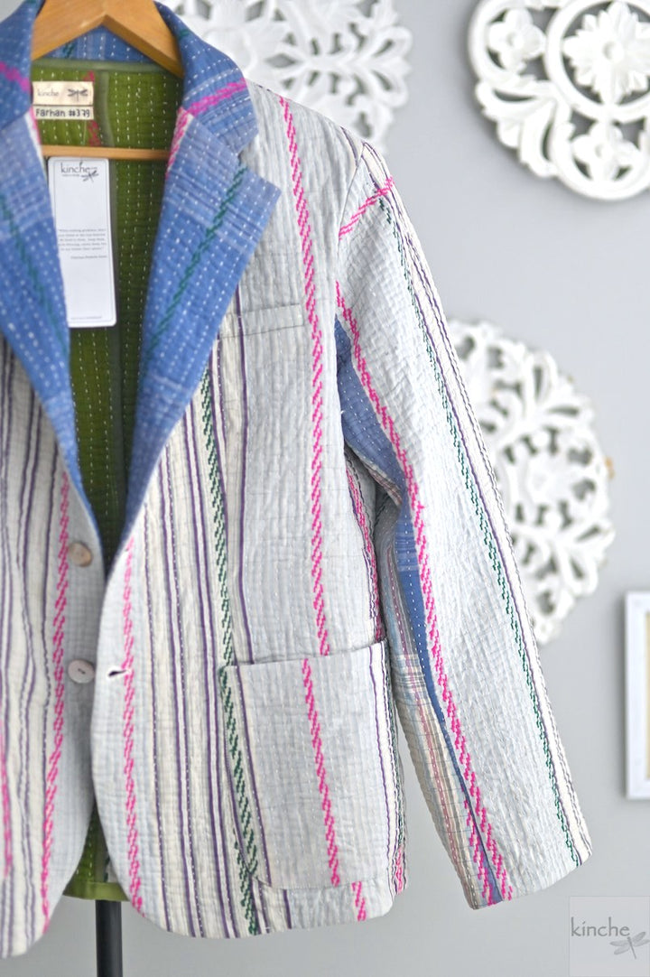 Farhan, Sustainably made Kantha Boho Blazer, Chest/Bust 44 Inches - kinchecom