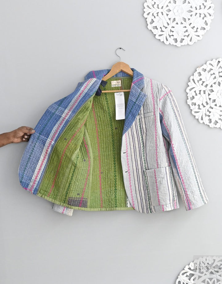 Farhan, Sustainably made Kantha Boho Blazer, Chest/Bust 44 Inches - kinchecom