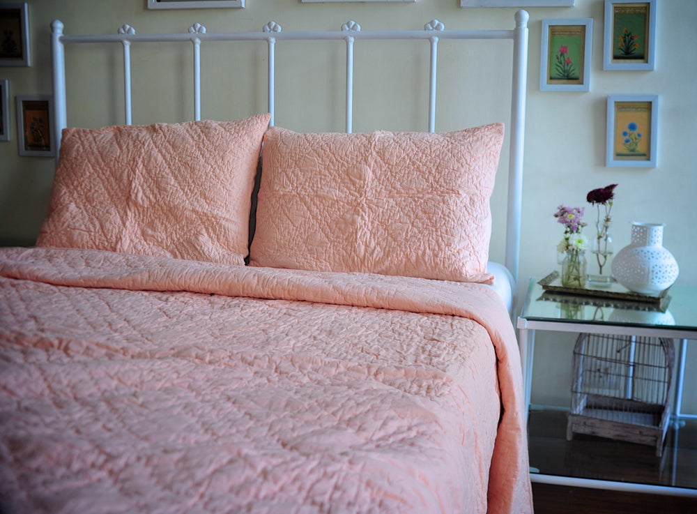 Nottingham, Hand Quilted Diamond Pattern Dirty Pink Quilt 98x92 Inches, Queen Size - kinchecom