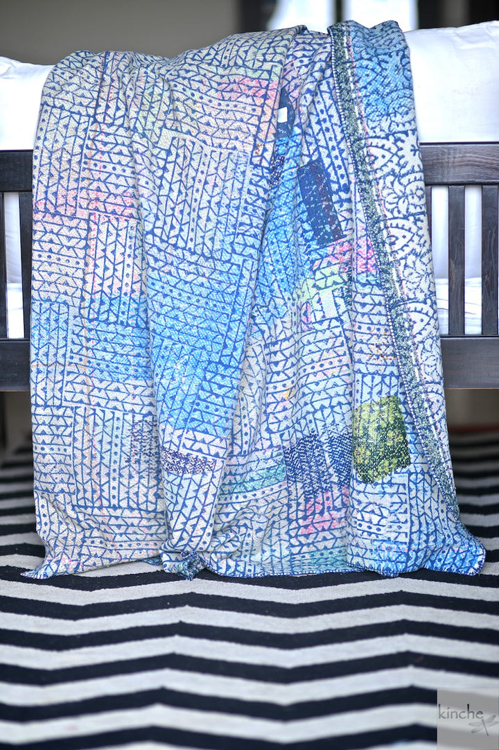Madhopur, Rare kantha Collectible Quilt in Medium to Heavy Weight and Embroidery - kinchecom