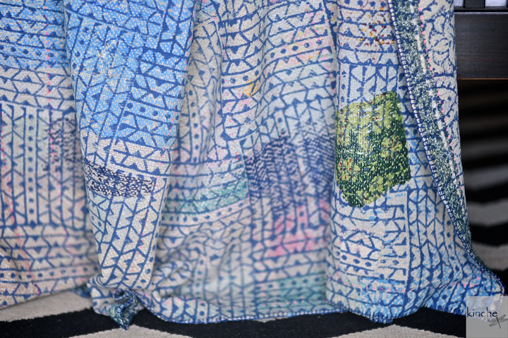 Madhopur, Rare kantha Collectible Quilt in Medium to Heavy Weight and Embroidery - kinchecom