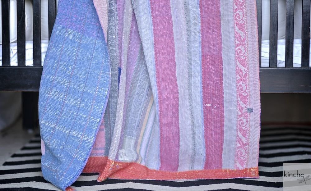 Sikar, Rare Kantha Collectible Quilt in Medium to Heavy Weight and Embroidery - kinchecom