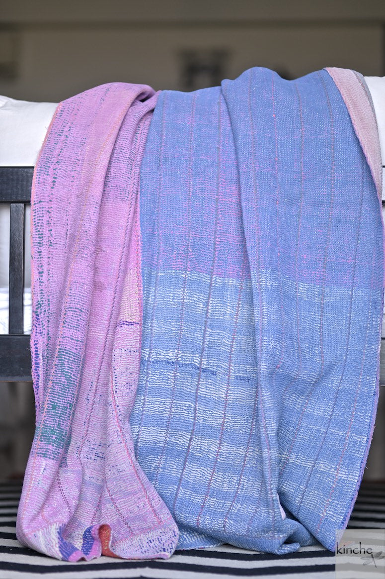 Sikar, Rare Kantha Collectible Quilt in Medium to Heavy Weight and Embroidery - kinchecom