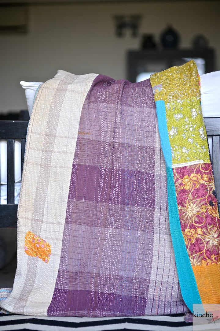 Kont, Rare Kantha Collectible Quilt in Medium to Heavy Weight and Embroidery - kinchecom