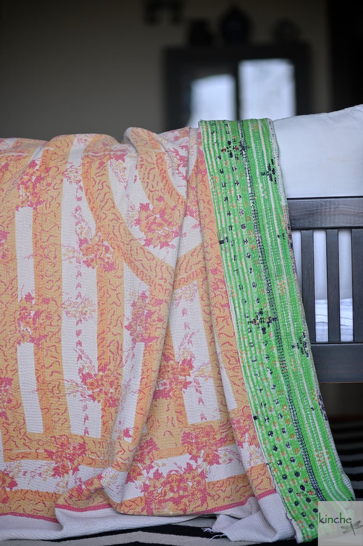 Dushna, Rare Kantha Collectible Quilt in Medium to Heavy Weight and Embroidery - kinchecom