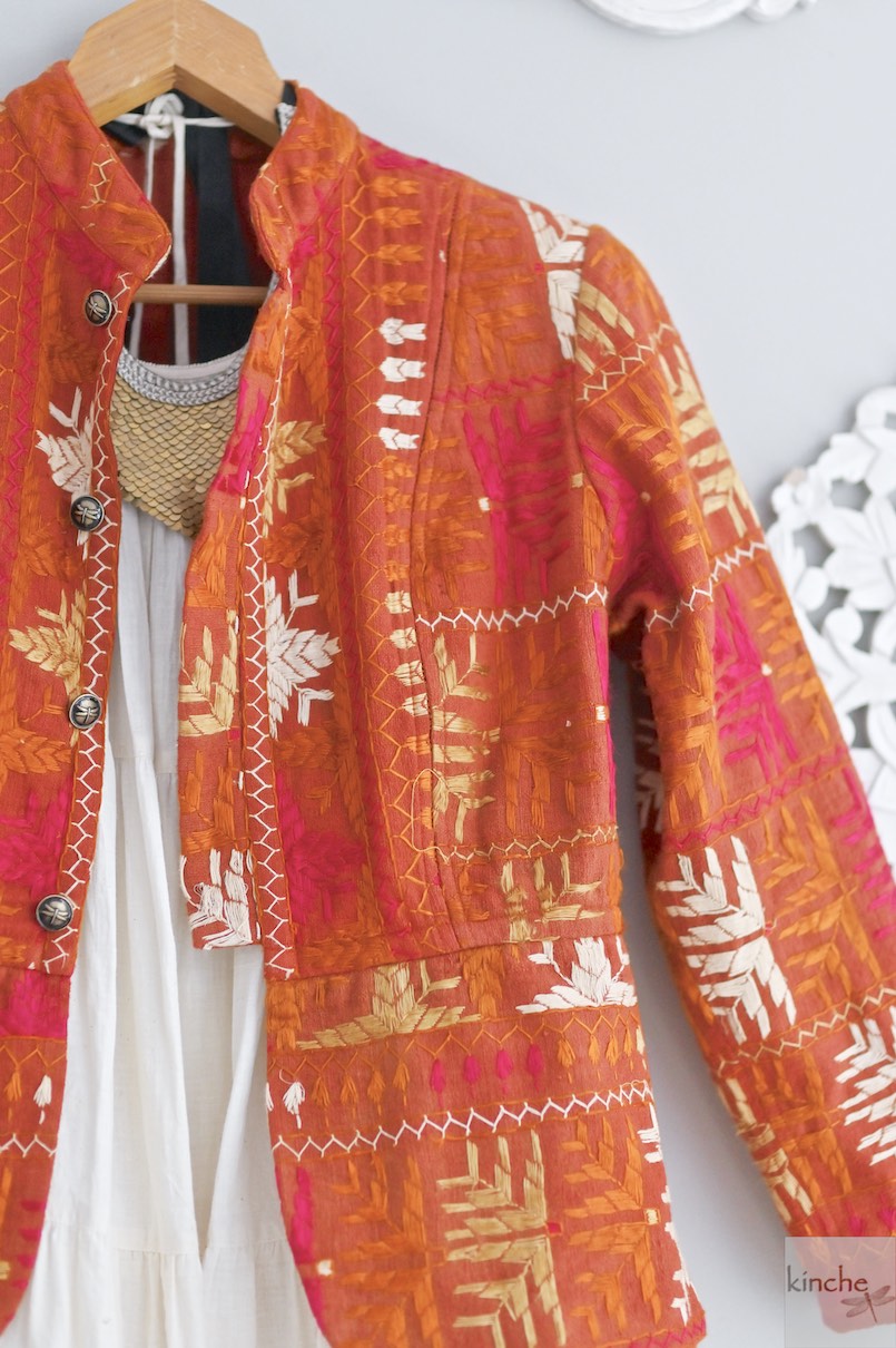 Prem, Size Large Short Jacket Made of Antique Phulkari Chaddar/ One of a Kind - kinchecom