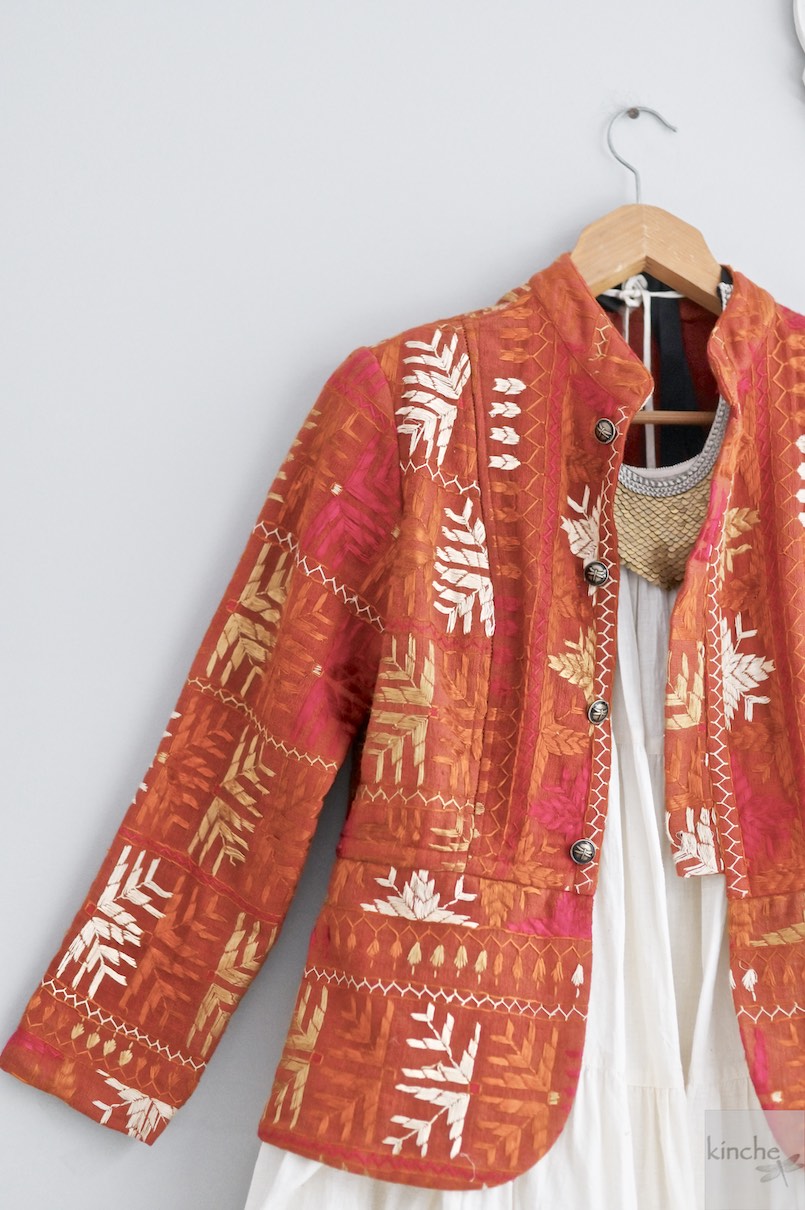 Prem, Size Large Short Jacket Made of Antique Phulkari Chaddar/ One of a Kind - kinchecom