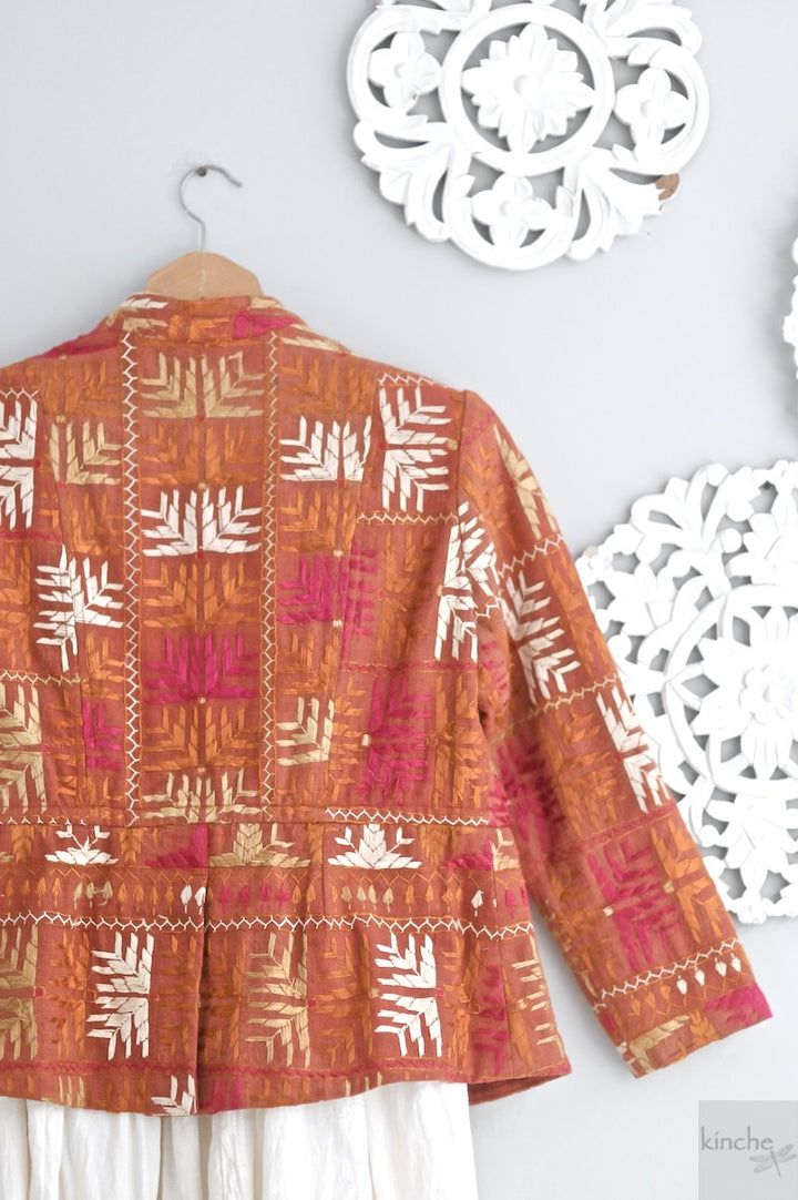 Prem, Size Large Short Jacket Made of Antique Phulkari Chaddar/ One of a Kind - kinchecom