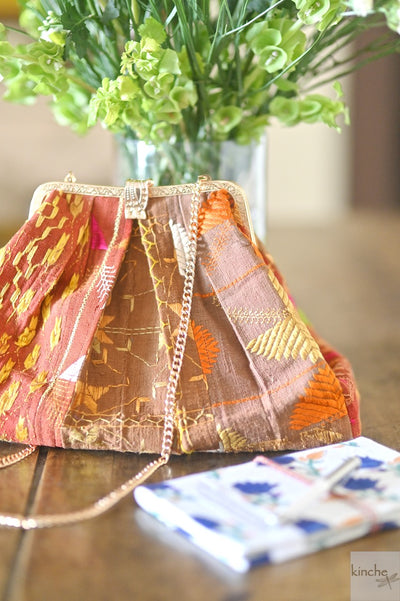 Chloe, Handmade Vintage Phulkari Clasp Handbag, One of a Kind - kinchecom