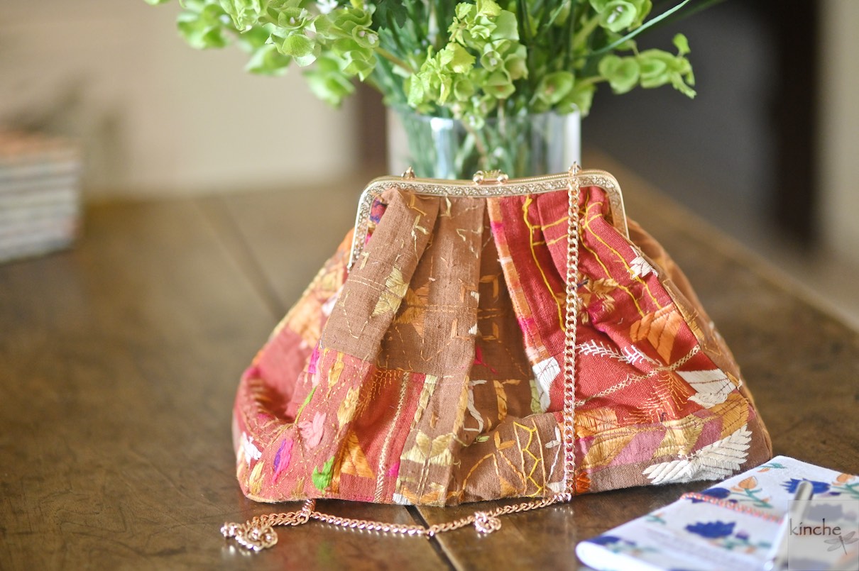Chloe, Handmade Vintage Phulkari Clasp Handbag, One of a Kind - kinchecom