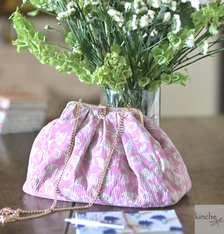 Agathe, Vintage Kantha and Brass Clasp Handbag, One of a Kind - kinchecom