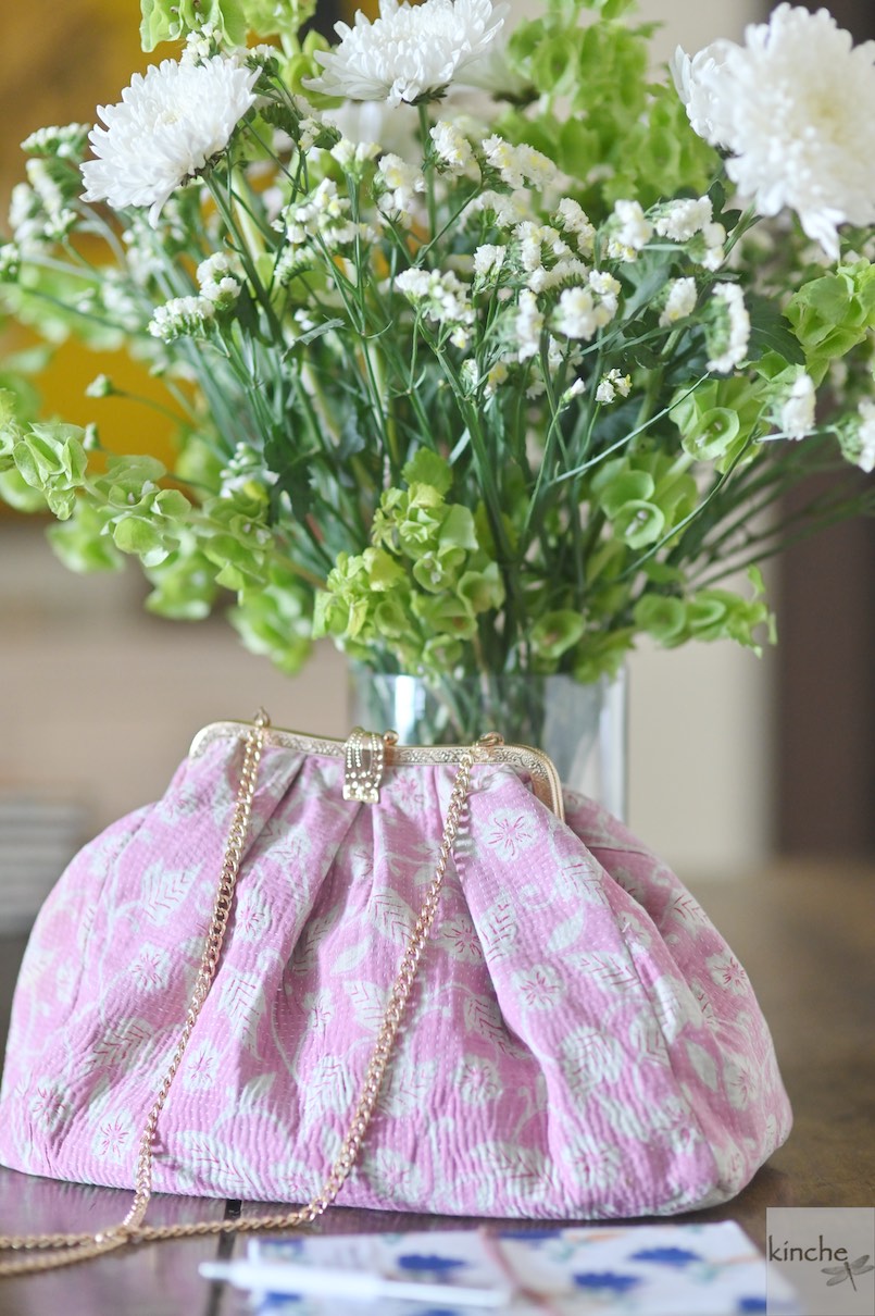 Agathe, Vintage Kantha and Brass Clasp Handbag, One of a Kind - kinchecom