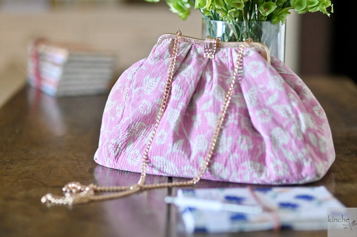 Agathe, Vintage Kantha and Brass Clasp Handbag, One of a Kind - kinchecom