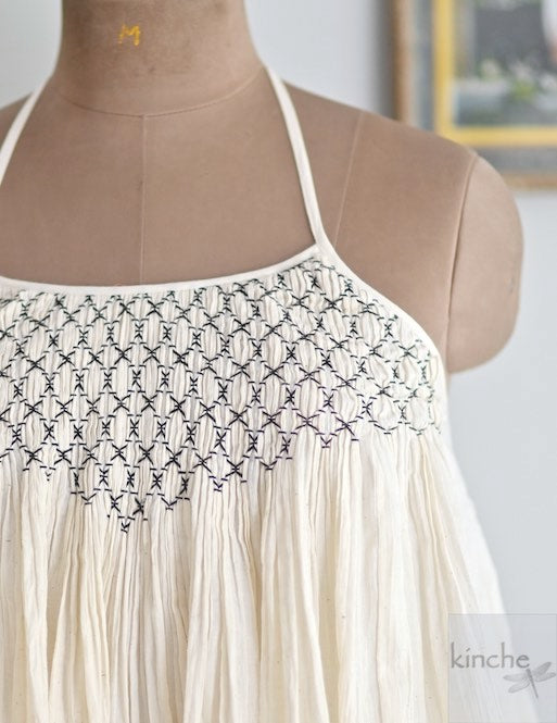 Hand Smocked halter neck khadi Blouse