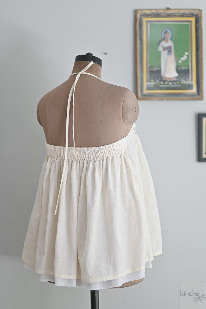 Nari, Hand Smocked Khadi Halter, Tie Back Blouse, Fully Linede - kinchecom