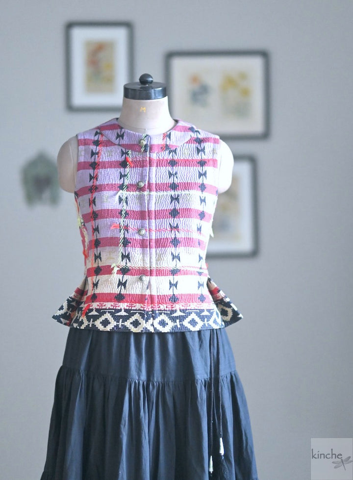 Sustainably made, One of a kind Kantha Sleeveless Jacket , Tara - kinchecom