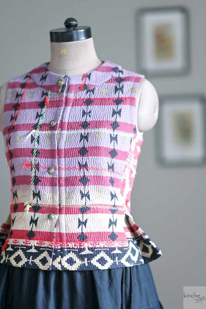 Sustainably made, One of a kind Kantha Sleeveless Jacket , Tara - kinchecom