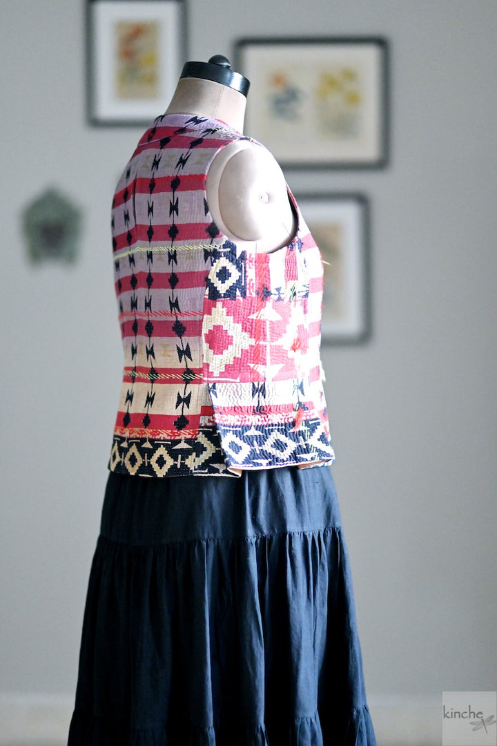 Sustainably made, One of a kind Kantha Sleeveless Jacket , Tara - kinchecom