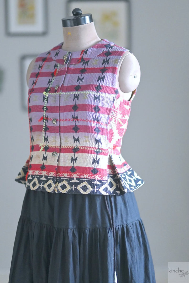 Sustainably made, One of a kind Kantha Sleeveless Jacket , Tara - kinchecom