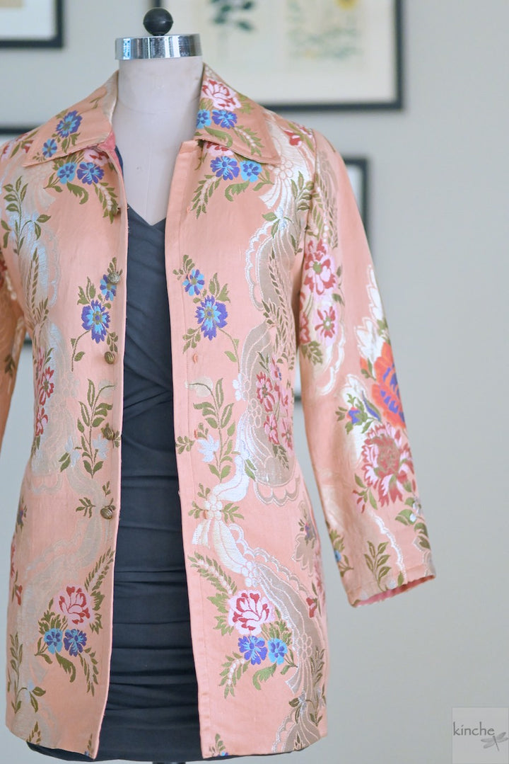 S/M Resoor, Hand Crafted Pure Brocade Thigh Length Jacket - kinchecom