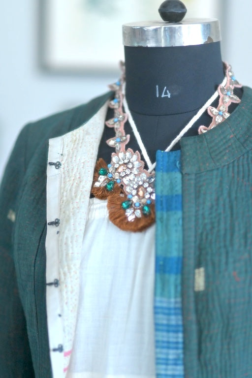 Emerald Green Swarovski Crystals and Pink Necklace