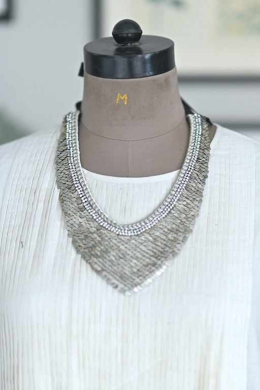 Samos, Handmade Pure  Brass and Zari Necklace with Rhinestones - kinchecom