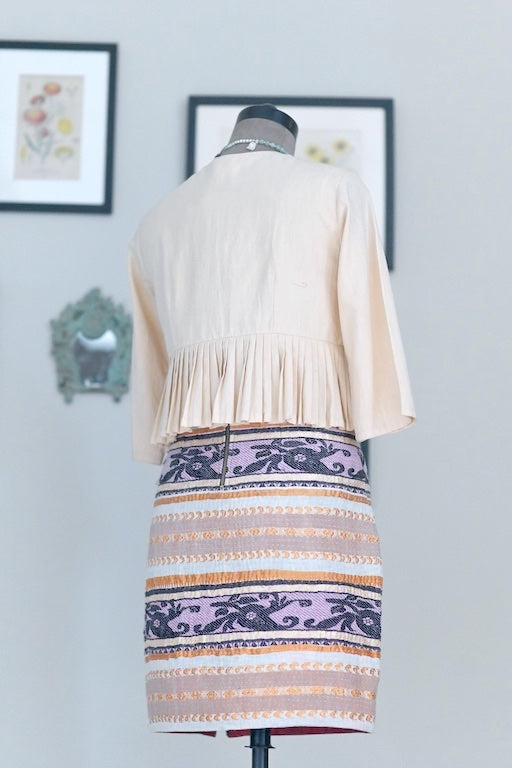 Adros, Vintage kantha Handmade Adjustable Zipper Thigh Slit, Skirt - kinchecom
