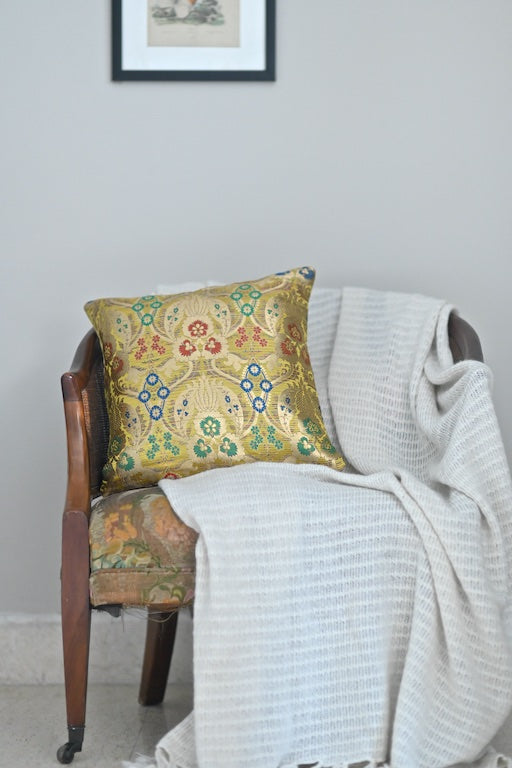 Aner, Katan Silk Cushion in Beautiful Gold Weave 16X16 Inches - kinchecom