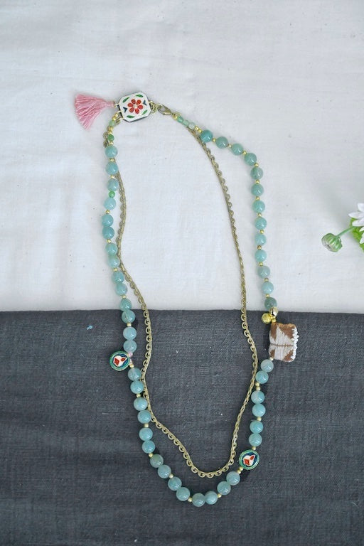 Skrose, Aventurine Semi Precious Beads, Japanese Bead & Brass Beaded Necklace - kinchecom