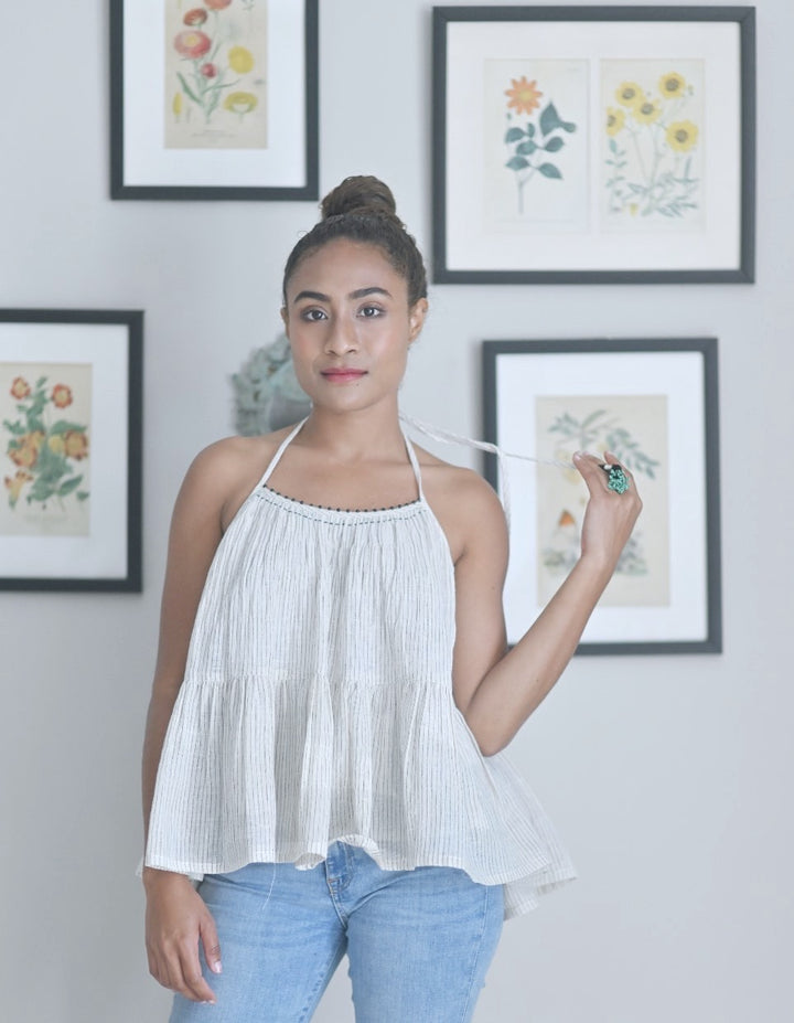 Agra, Made with Organic Kala Cotton, Halter Blouse, Flared - kinchecom