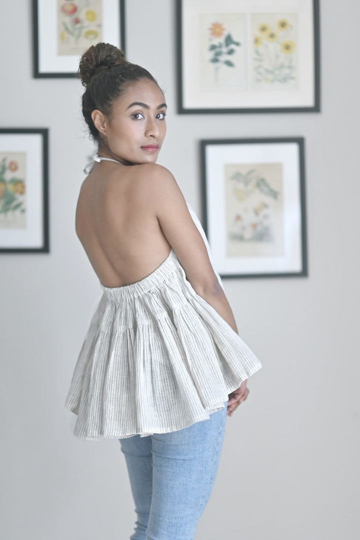 Agra, Made with Organic Kala Cotton, Halter Blouse, Flared - kinchecom
