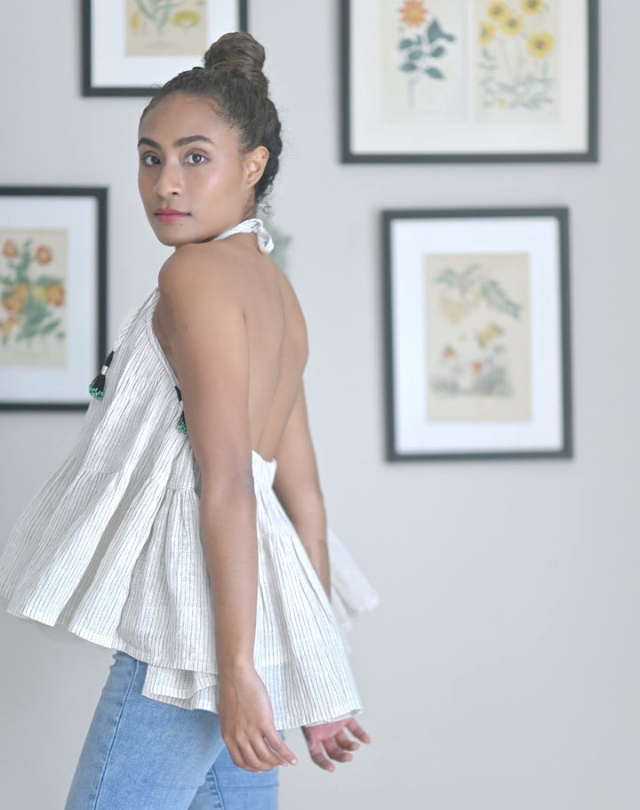 Agra, Made with Organic Kala Cotton, Halter Blouse, Flared - kinchecom