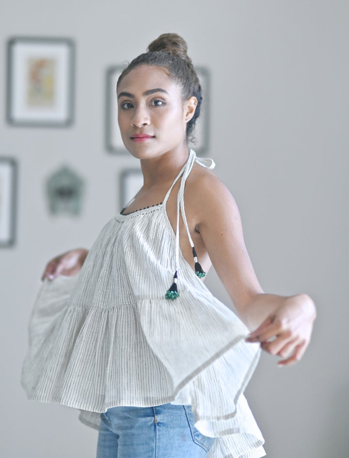 Agra, Made with Organic Kala Cotton, Halter Blouse, Flared - kinchecom