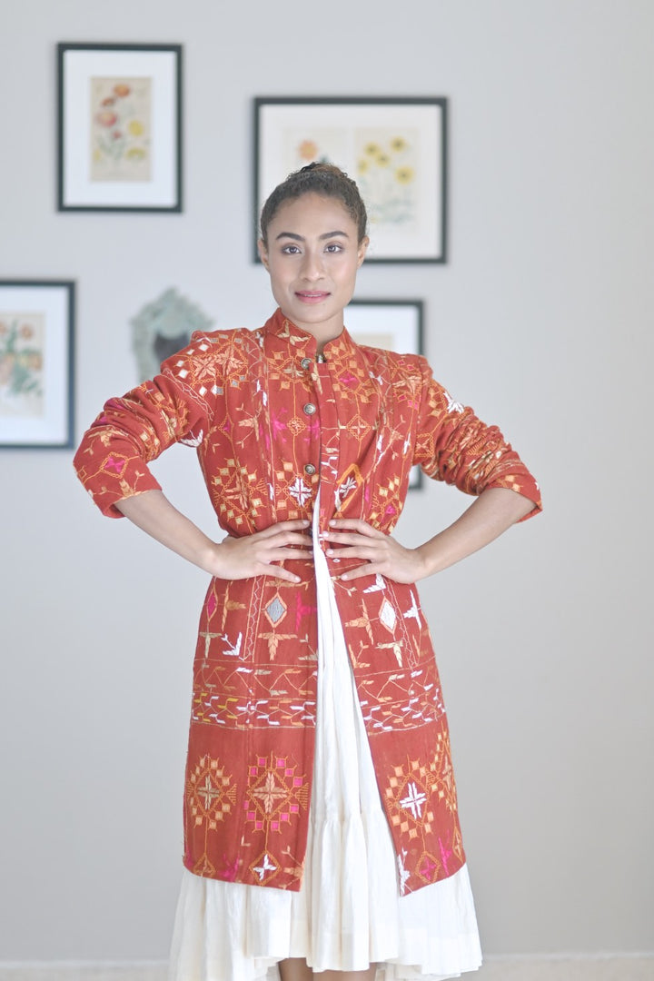 Amrita Pritam, Size Small Jacket Made of Antique Phulkari Chaddar/ One of a Kind - kinchecom
