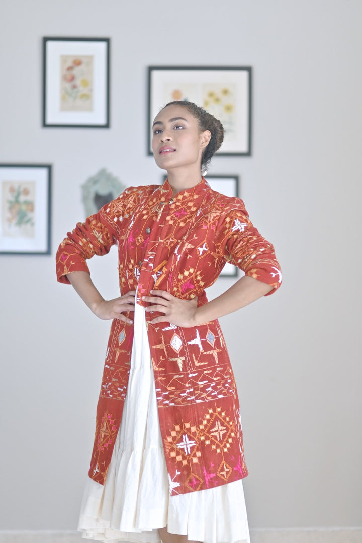Amrita Pritam, Size Small Jacket Made of Antique Phulkari Chaddar/ One of a Kind - kinchecom