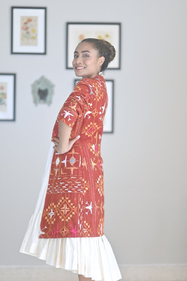 Amrita Pritam, Size Small Jacket Made of Antique Phulkari Chaddar/ One of a Kind - kinchecom