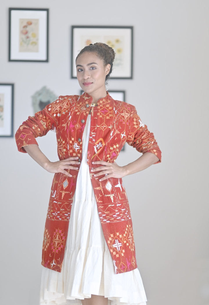 Amrita Pritam, Size Small Jacket Made of Antique Phulkari Chaddar/ One of a Kind - kinchecom