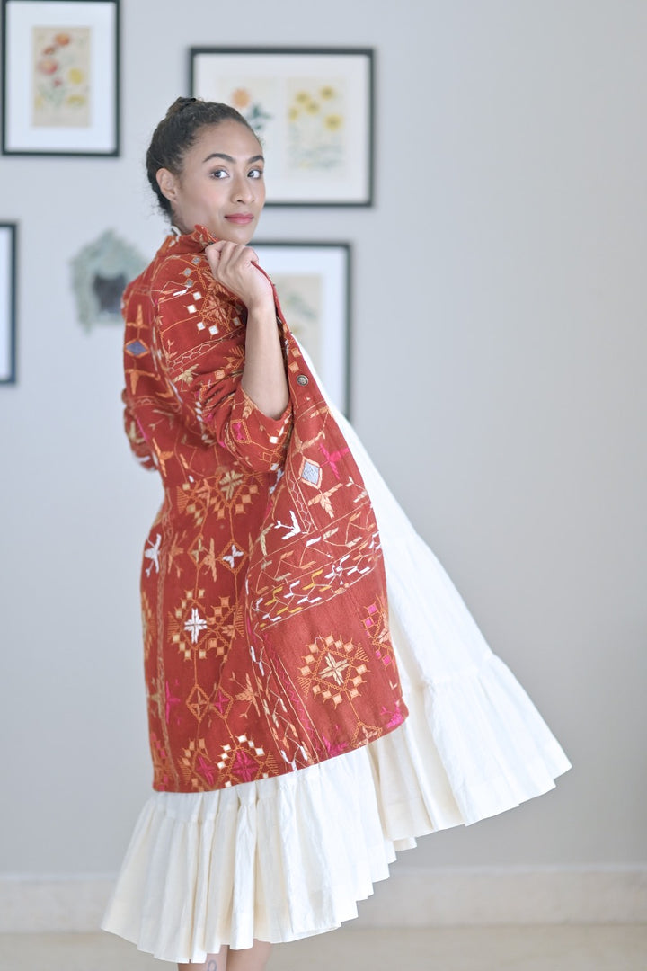 Amrita Pritam, Size Small Jacket Made of Antique Phulkari Chaddar/ One of a Kind - kinchecom