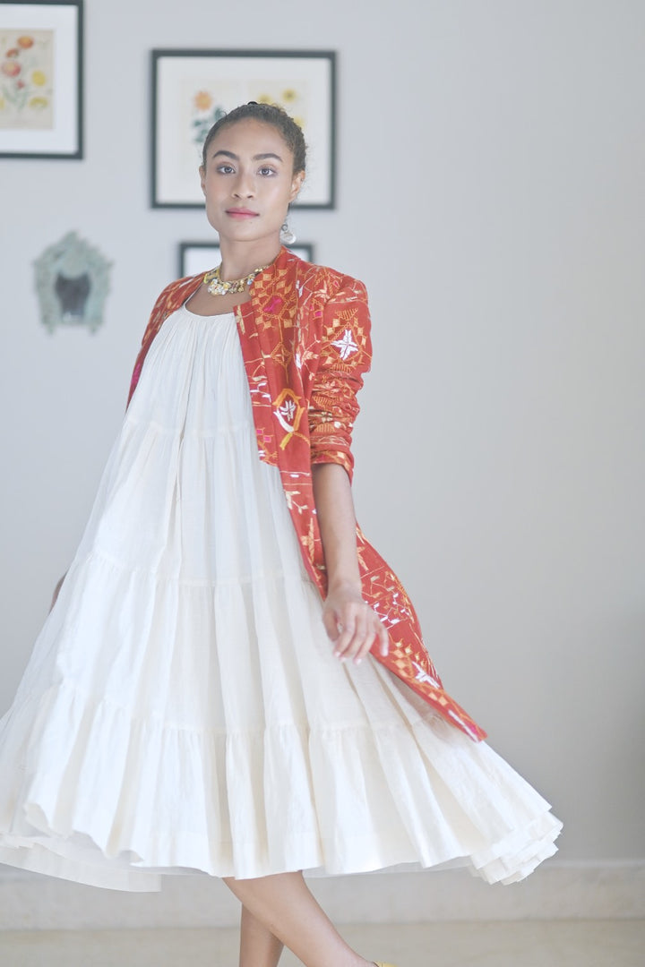 Flared Cotton Dress with Long coat Outfit
