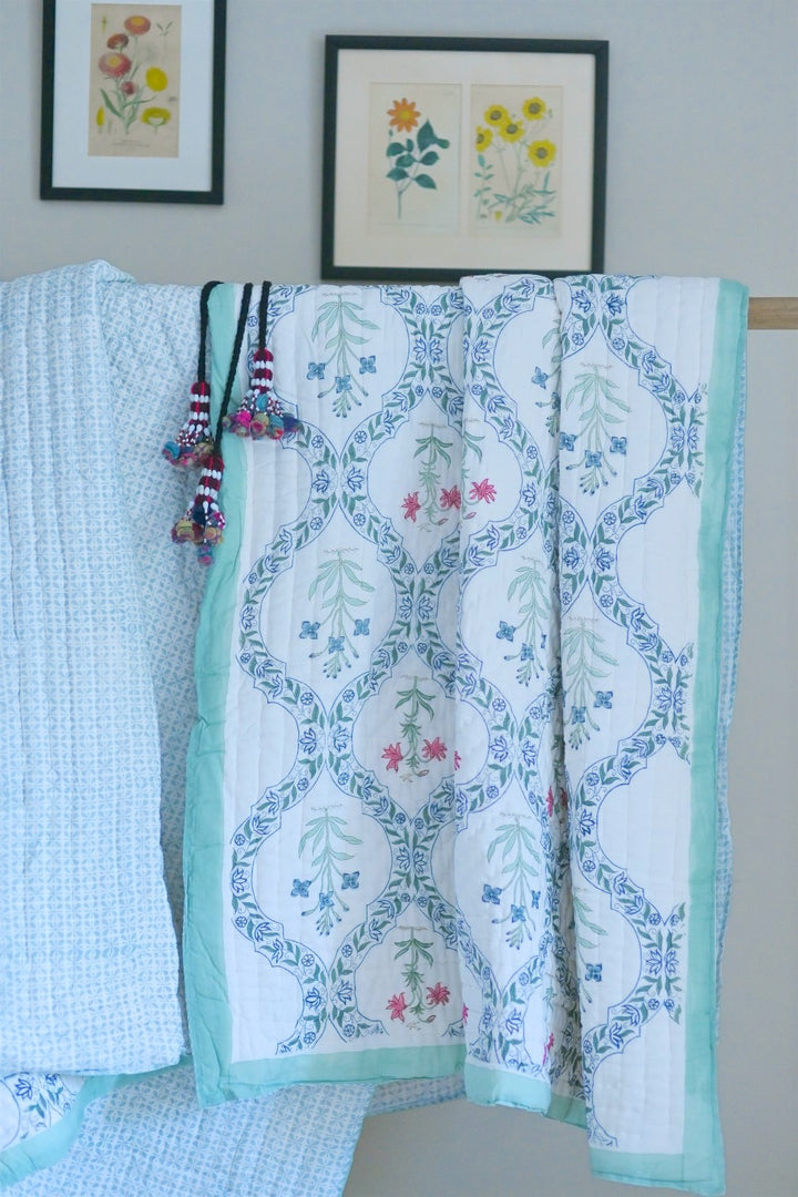 Madho, Set of 2 Single Quilts, Handmade and Handblock Printed 90X60" - kinchecom