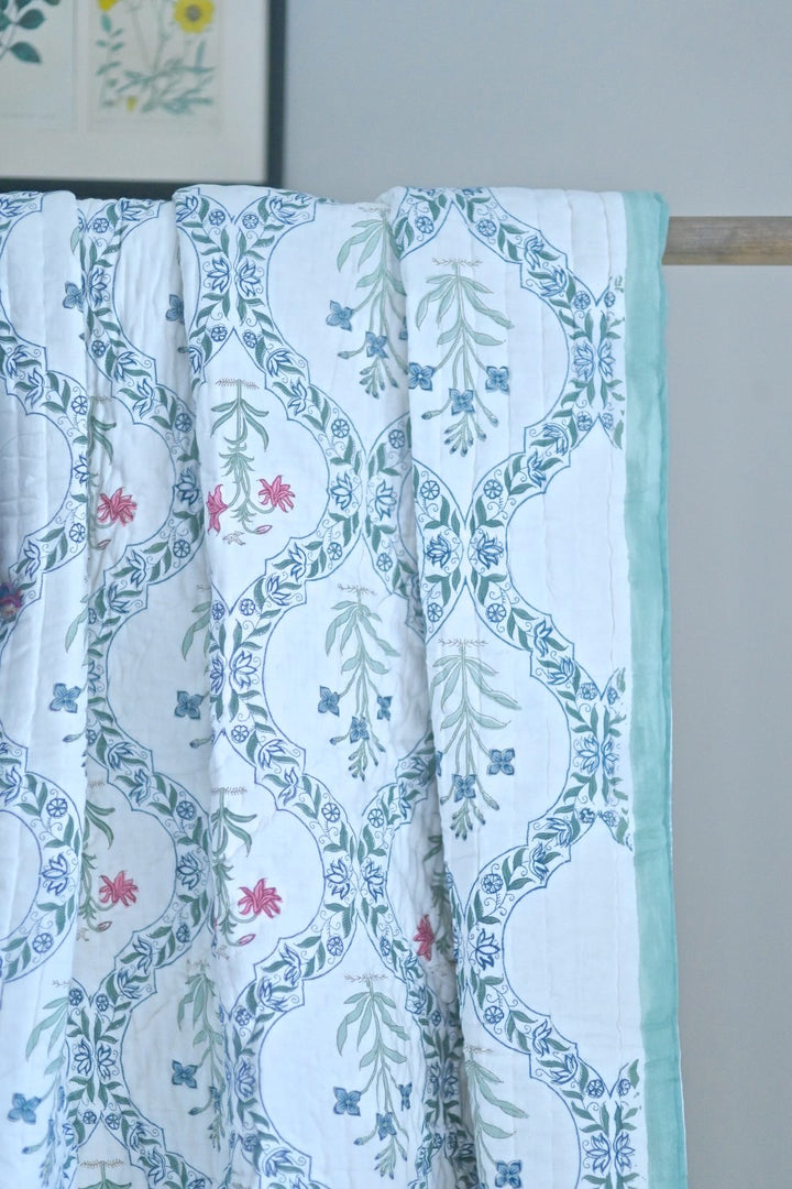 Madho, Set of 2 Single Quilts, Handmade and Handblock Printed 90X60" - kinchecom