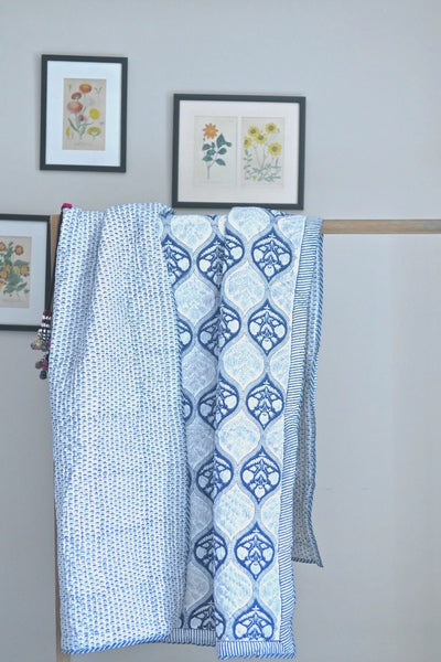 Churu Single Quilt, Handmade and Handblock Printed 90X60" Indigo - kinchecom