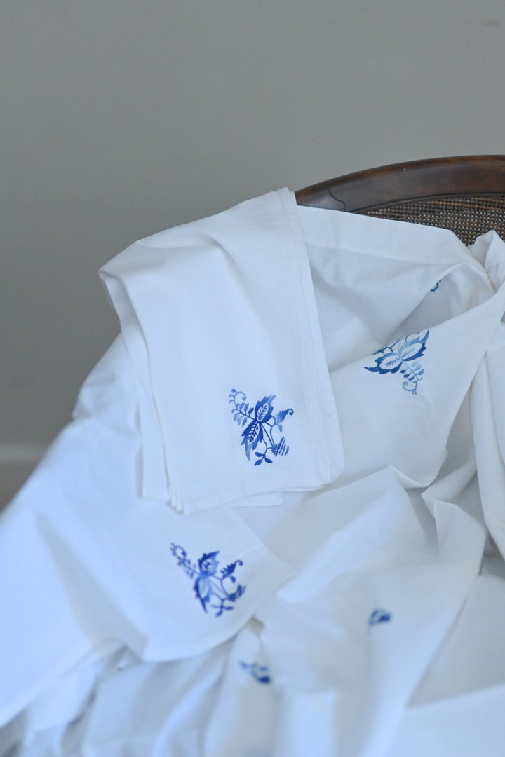 indigo hand embroidered table cloth